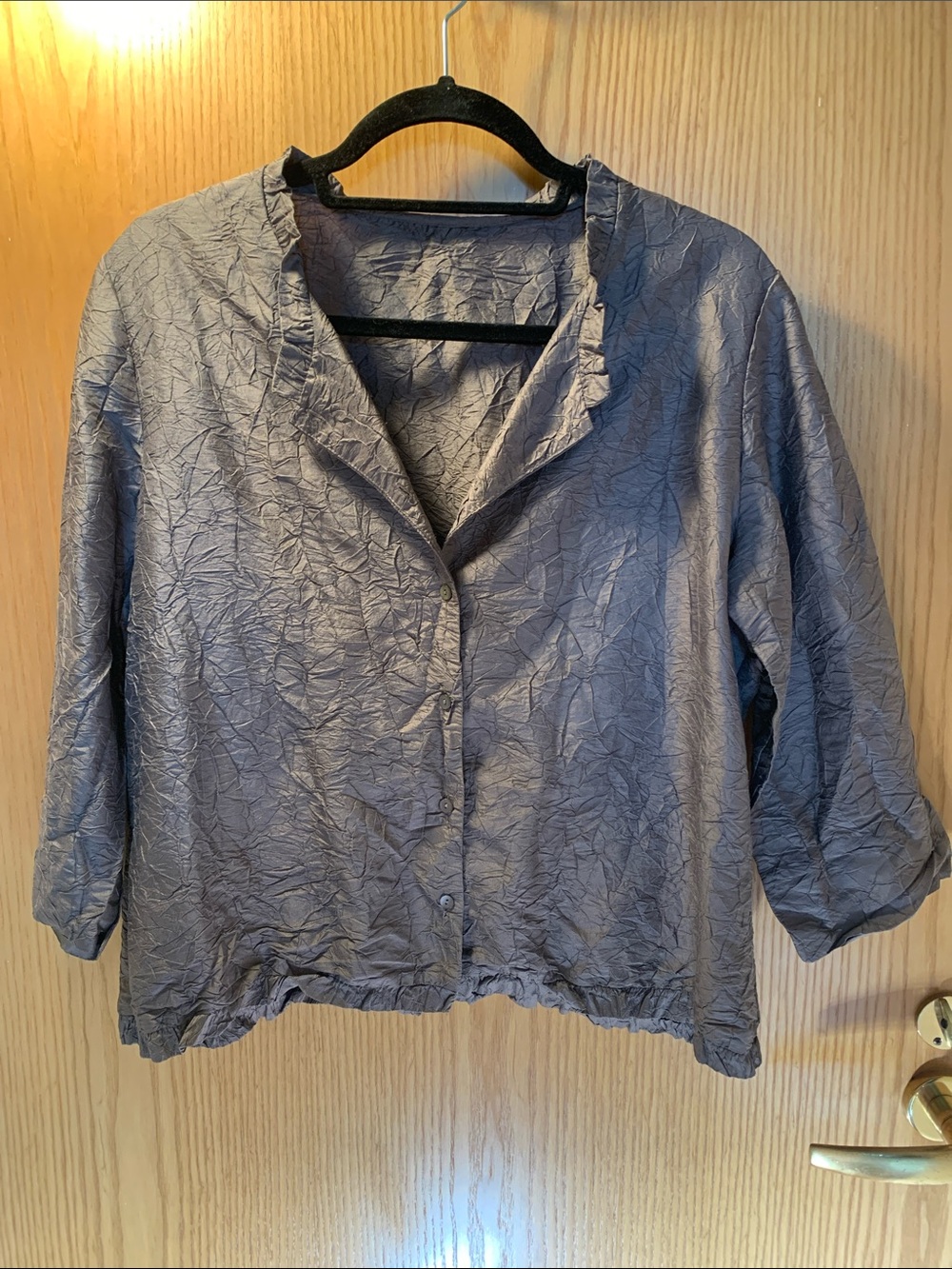 J. Jill 100% Silk Crinkled Button-Front Top - Brown/Taupe - Size CL